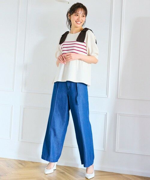 セール】 【洗える】肩リボン ペプラムニット （ニット