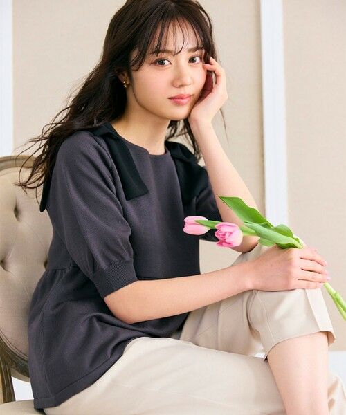 セール】 【洗える】肩リボン ペプラムニット （ニット