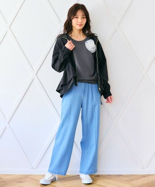 セール】 【洗える】ベルト付き テンセルデニム ワイドパンツ
