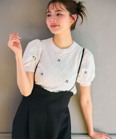 Feroux / フェルゥ ニット・セーター | リボン刺繍ダイヤ柄 ニット