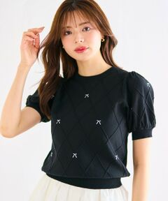 Feroux / フェルゥ ニット・セーター | リボン刺繍ダイヤ柄 ニット