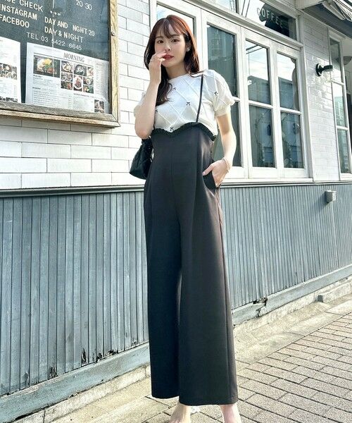 Feroux/フェルゥ 【洗える】フリルデザイン・サス付きパンツ ブラック系 2 Feroux/フェルゥ 【洗える】フリルデザイン・サス付きパンツ ブラック系 2