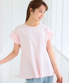 Feroux / フェルゥ カットソー | 【汗ジミが目立たない】フリル袖ペプラムデザインTシャツ