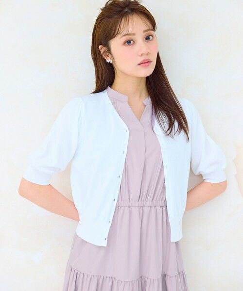 Feroux/フェルゥ 【洗える】ハーフスリーブ カーディガン ホワイト系 F Feroux/フェルゥ 【洗える】ハーフスリーブ カーディガン ホワイト系 F