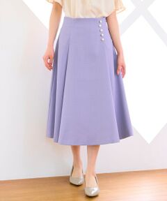 Feroux / フェルゥ ミニ・ひざ丈スカート | 【洗える】パールボタン付きフレア スカート