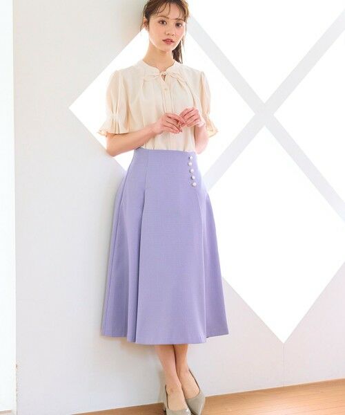 Feroux / フェルゥ ミニ・ひざ丈スカート | 【洗える】パールボタン付きフレア スカート | 詳細1