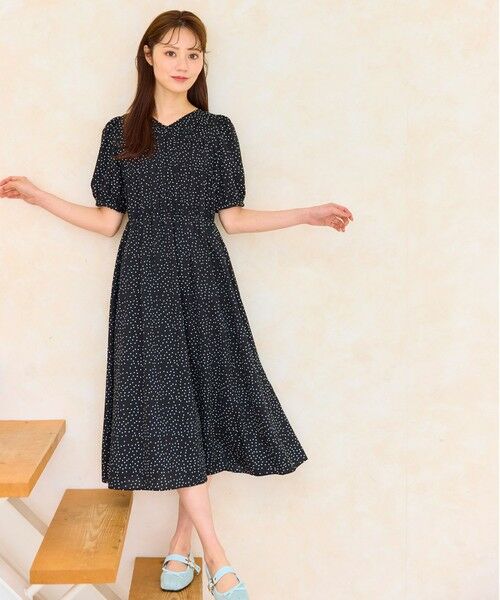 【美品】半額！Doux Avenir  パフスリーブワンピース セール】 【洗える】ギャザーデザインパフスリーブワンピース