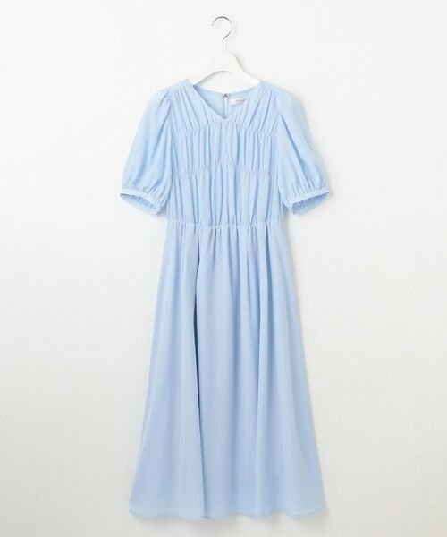 セール】 【洗える】ギャザーデザインパフスリーブワンピース