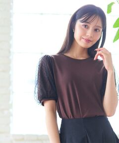 Feroux / フェルゥ カットソー | 【汗ジミが目立たない・洗える】チュール袖パフスリーブ Tシャツ