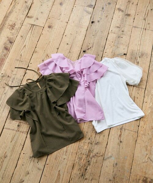 Feroux / フェルゥ カットソー | 【汗ジミが目立たない・洗える】チュール袖パフスリーブ Tシャツ | 詳細1