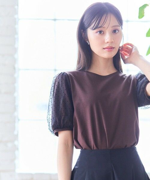 Feroux / フェルゥ カットソー | 【汗ジミが目立たない・洗える】チュール袖パフスリーブ Tシャツ | 詳細8