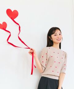 Feroux / フェルゥ ニット・セーター | 【洗える】ハーフスリーブ ハート刺繍 ニット