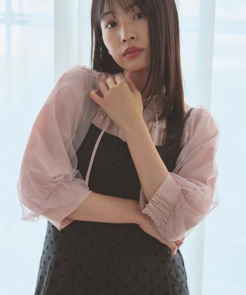 Feroux/フェルゥ 【洗える】袖チュールリボンスキッパー ブラウス ピンク系 F