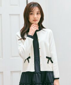 Feroux / フェルゥ カーディガン・ボレロ | バイカラーリボンニット カーディガン