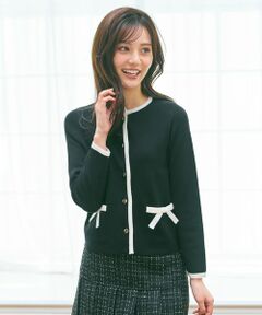 Feroux / フェルゥ カーディガン・ボレロ | バイカラーリボンニット カーディガン