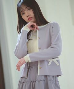 Feroux / フェルゥ カーディガン・ボレロ | バイカラーリボンニット カーディガン