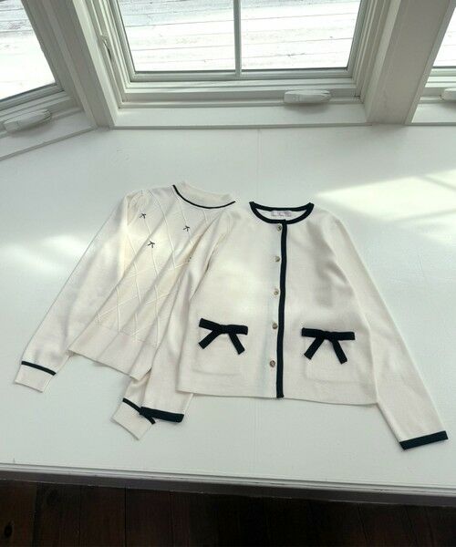 Feroux / フェルゥ カーディガン・ボレロ | バイカラーリボンニット カーディガン | 詳細5