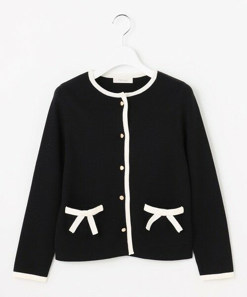 Feroux / フェルゥ カーディガン・ボレロ | バイカラーリボンニット カーディガン | 詳細14