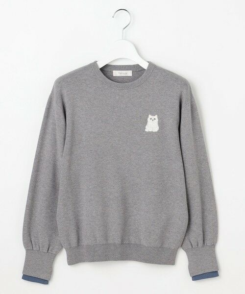 Feroux / フェルゥ ニット・セーター | 【猫カフェMOCHAコラボ】しらたまくん刺繍 ニット | 詳細13