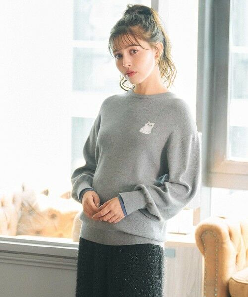 Feroux / フェルゥ ニット・セーター | 【猫カフェMOCHAコラボ】しらたまくん刺繍 ニット | 詳細3