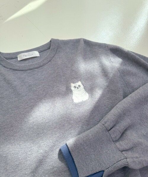 Feroux / フェルゥ ニット・セーター | 【猫カフェMOCHAコラボ】しらたまくん刺繍 ニット | 詳細5