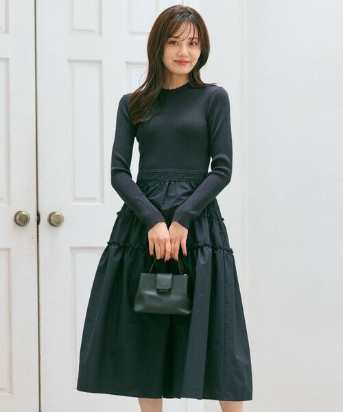 Feroux/フェルゥ 【洗える】ティアードスカートドッキング ワンピース ネイビー系 F