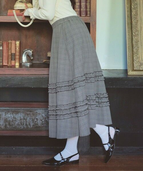 Feroux / フェルゥ ミニ・ひざ丈スカート | フレアギャザーチェック スカート（ホワイト系2）