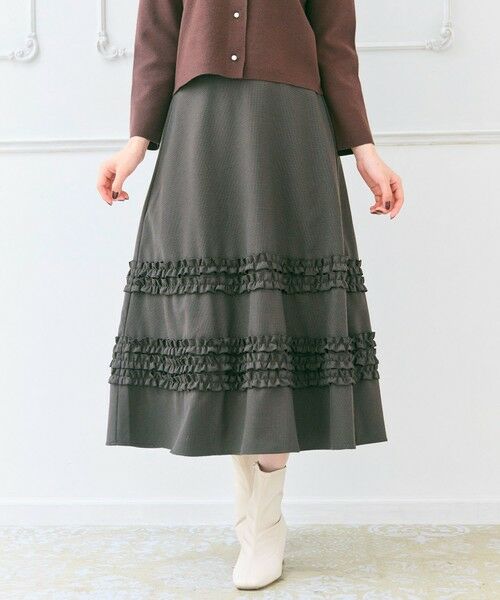 Feroux / フェルゥ ミニ・ひざ丈スカート | フレアギャザーチェック スカート（ダークブラウン系1）