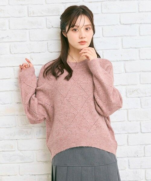 Feroux / フェルゥ ニット・セーター | ハート柄ニット プルオーバー（ピンク系）