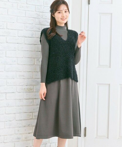 Feroux / フェルゥ セットアップ | ジレ付きニット ワンピース（グレー系）