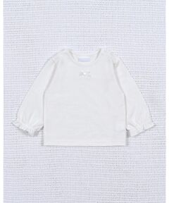 サテン リボン 袖 フリル レーシー コットン 長袖 Tシャツ (70~80cm)