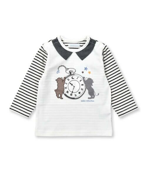 fillot de bebe reduction / フィヨ デュ ベベ ルダクティオン ベビー・キッズウエア | アニマル時計ボーダーTシャツ(70~90cm) | 詳細3