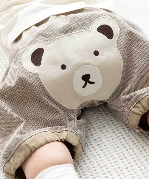 fillot de bebe reduction/フィヨ デュ ベベ ルダクティオン オーガニックコットンチェッククマパンツ(60~90cm) ベージュ系 ワンサイズ fillot de bebe reduction/フィヨ デュ ベベ ルダクティオン オーガニックコットンチェッククマパンツ(60~90cm) ベージュ系 ワンサイズ