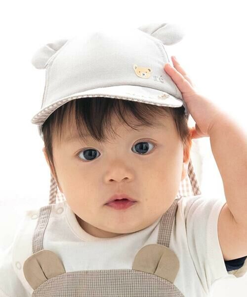 fillot de bebe reduction/フィヨ デュ ベベ ルダクティオン 【 UVカット 】オックスくま耳日よけ付きキャップ(44~50cm) ベージュ S(44-46cm) fillot de bebe reduction/フィヨ デュ ベベ ルダクティオン 【 UVカット 】オックスくま耳日よけ付きキャップ(44~50cm) ベージュ S(44-46cm)
