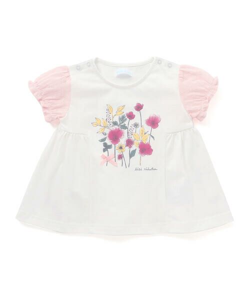tシャツ Baby flowers パフスリーブtee レディース セール】 天竺花柄プリントパフスリーブTシャツ(70~90cm