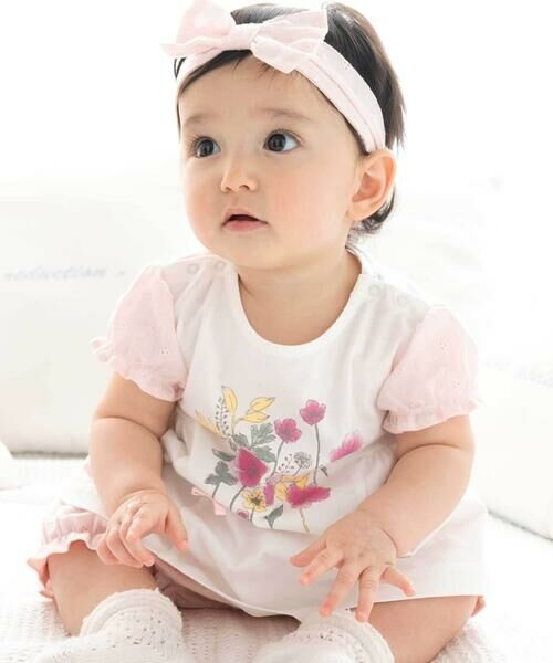 fillot de bebe reduction/フィヨ デュ ベベ ルダクティオン 天竺花柄プリントパフスリーブTシャツ(70~90cm) ピンク S(70-80cm) fillot de bebe reduction/フィヨ デュ ベベ ルダクティオン 天竺花柄プリントパフスリーブTシャツ(70~90cm) ピンク S(70-80cm)