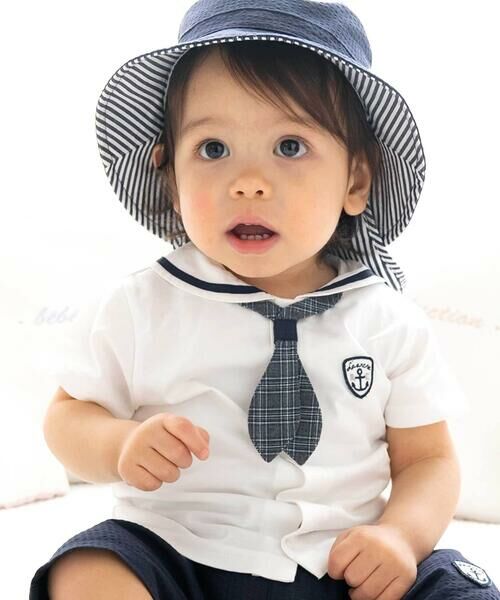 fillot de bebe reduction/フィヨ デュ ベベ ルダクティオン 天竺マリンブラウス(70~90cm) ホワイト S(70-80cm) fillot de bebe reduction/フィヨ デュ ベベ ルダクティオン 天竺マリンブラウス(70~90cm) ホワイト S(70-80cm)