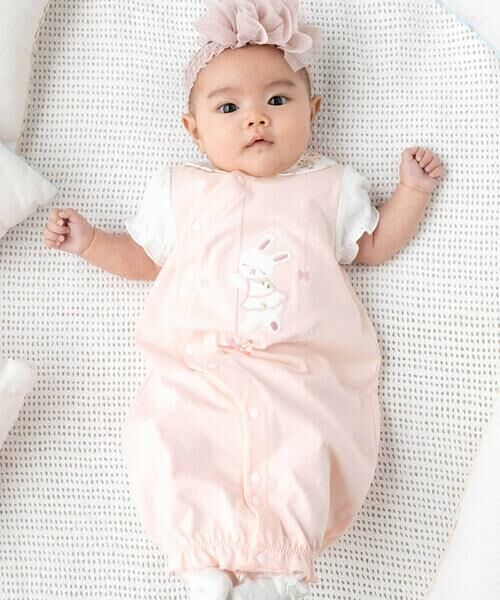 fillot de bebe reduction/フィヨ デュ ベベ ルダクティオン 天竺ウサギパッチ2WAYオール(50~75cm) ピンク ワンサイズ fillot de bebe reduction/フィヨ デュ ベベ ルダクティオン 天竺ウサギパッチ2WAYオール(50~75cm) ピンク ワンサイズ