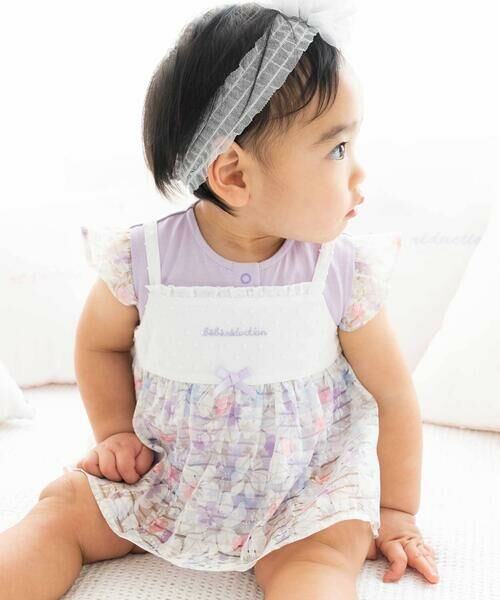 fillot de bebe reduction/フィヨ デュ ベベ ルダクティオン オーガンジー花柄プリントチュニック+カバーオールセット(70~80cm) パープル系 80cm fillot de bebe reduction/フィヨ デュ ベベ ルダクティオン オーガンジー花柄プリントチュニック+カバーオールセット(70~80cm) パープル系 80cm