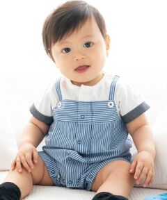 fillot de bebe reduction / フィヨ デュ ベベ ルダクティオン ロンパース | リップルストライプ重ね着カバーオール(70~80cm)