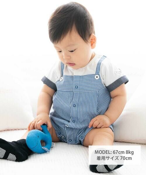 fillot de bebe reduction / フィヨ デュ ベベ ルダクティオン ロンパース | リップルストライプ重ね着カバーオール(70~80cm) | 詳細1