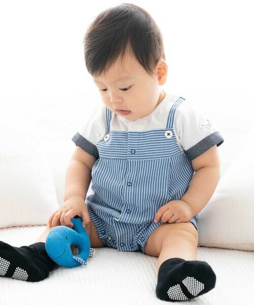 fillot de bebe reduction / フィヨ デュ ベベ ルダクティオン ロンパース | リップルストライプ重ね着カバーオール(70~80cm) | 詳細2