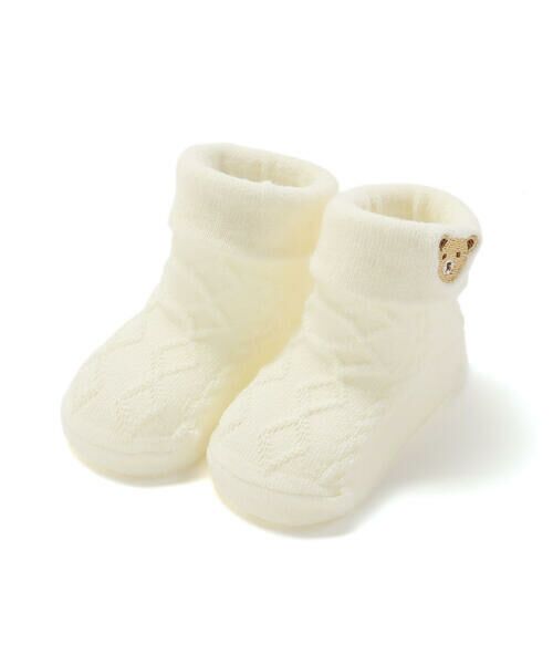fillot de bebe reduction/フィヨ デュ ベベ ルダクティオン 折り返しクマ刺しゅうソックス(8~13cm) オフホワイト 8-10cm fillot de bebe reduction/フィヨ デュ ベベ ルダクティオン 折り返しクマ刺しゅうソックス(8~13cm) オフホワイト 8-10cm