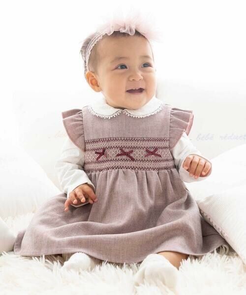 fillot de bebe reduction/フィヨ デュ ベベ ルダクティオン 無地スモッキングジャンパースカート(70~90cm) ピンク S(70-80cm) fillot de bebe reduction/フィヨ デュ ベベ ルダクティオン 無地スモッキングジャンパースカート(70~90cm) ピンク S(70-80cm)