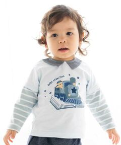 fillot de bebe reduction / フィヨ デュ ベベ ルダクティオン ベビー・キッズウエア | 【お揃い】ボーダー袖切り替え汽車プリント長袖Tシャツ(70~90cm)