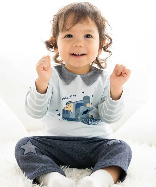 fillot de bebe reduction / フィヨ デュ ベベ ルダクティオン ベビー・キッズウエア | 【お揃い】ボーダー袖切り替え汽車プリント長袖Tシャツ(70~90cm) | 詳細3