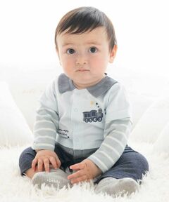 fillot de bebe reduction / フィヨ デュ ベベ ルダクティオン ロンパース | 【お揃い】ボーダー袖切り替え長袖カバーオール(70~80cm)