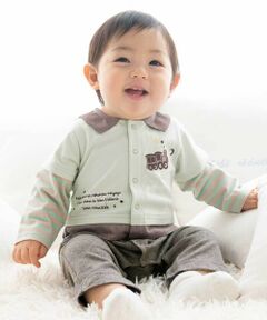 fillot de bebe reduction / フィヨ デュ ベベ ルダクティオン ロンパース | 【お揃い】ボーダー袖切り替え長袖カバーオール(70~80cm)