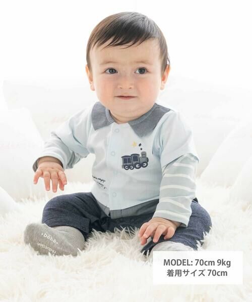 fillot de bebe reduction / フィヨ デュ ベベ ルダクティオン ロンパース | 【お揃い】ボーダー袖切り替え長袖カバーオール(70~80cm) | 詳細1