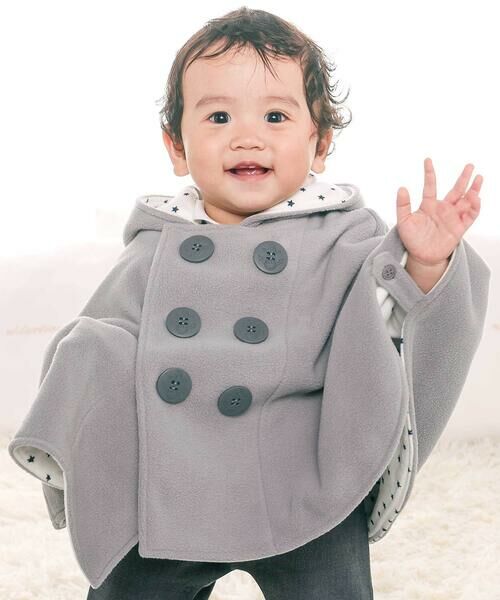 fillot de bebe reduction/フィヨ デュ ベベ ルダクティオン フード付きPコート風フリースマント(50~90cm) グレー ワンサイズ fillot de bebe reduction/フィヨ デュ ベベ ルダクティオン フード付きPコート風フリースマント(50~90cm) グレー ワンサイズ